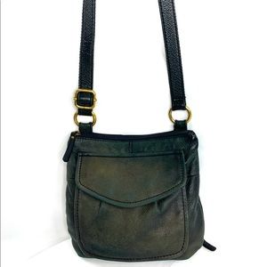 Fossil Black Leather Medium Crossbody Bag Purse Front Flap Pocket Back Organizer